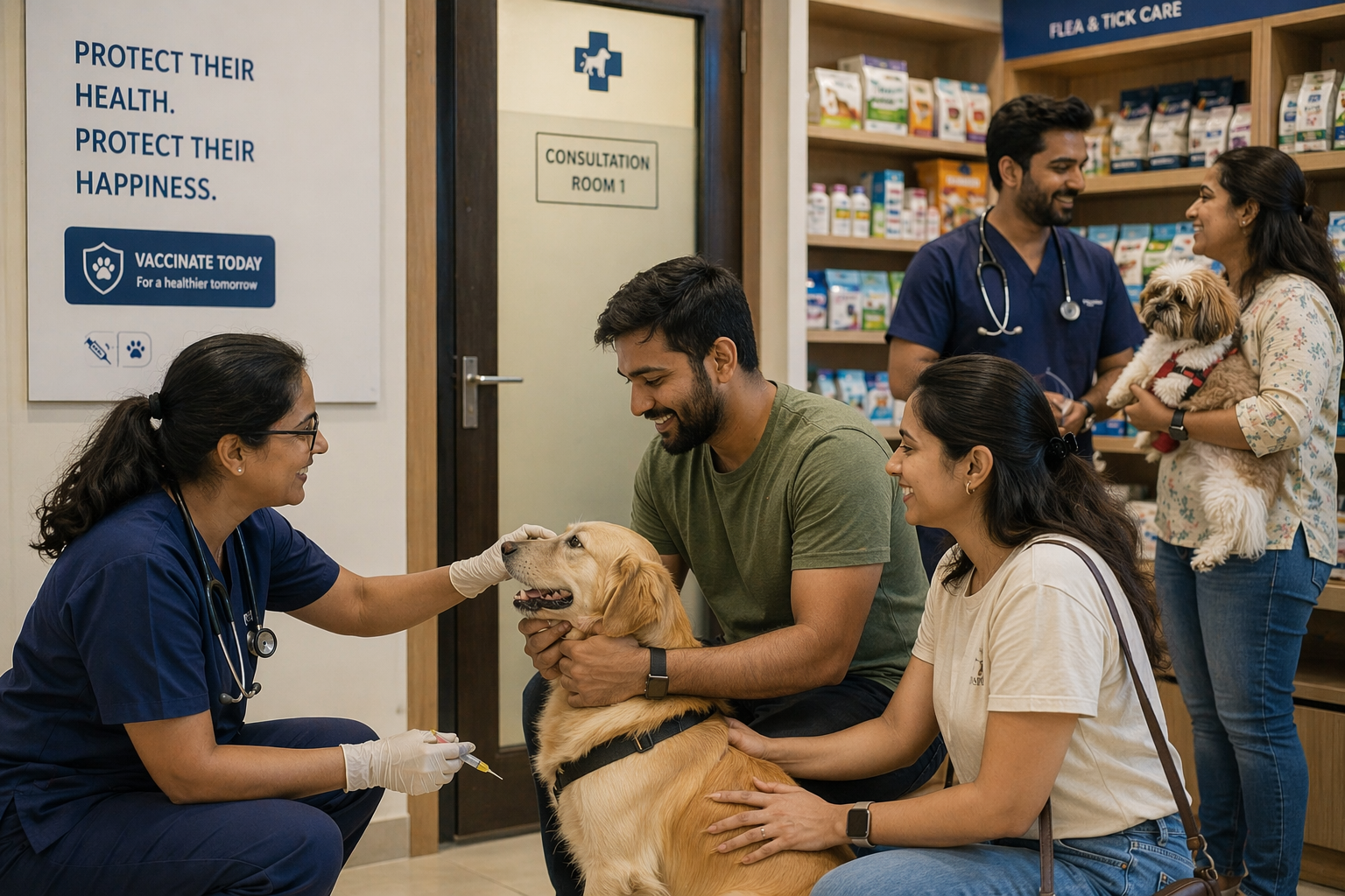 Pet parents in vet clinic